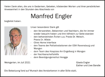 Anzeige von Manfred Engler von Schwäbische Zeitung