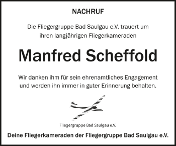 Anzeige von Manfred Scheffold von Schwäbische Zeitung