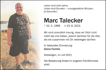 Anzeige von Marc Talecker von Schwäbische Zeitung