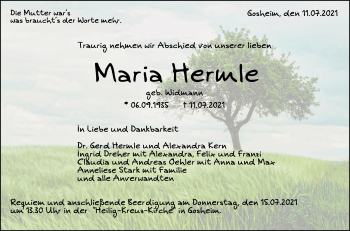 Anzeige von Maria Hermle von Schwäbische Zeitung