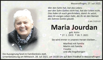 Anzeige von Maria Jourdan von Schwäbische Zeitung