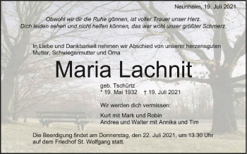 Anzeige von Maria Lachnit von Schwäbische Zeitung