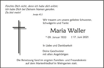 Anzeige von Maria Waller von Schwäbische Zeitung