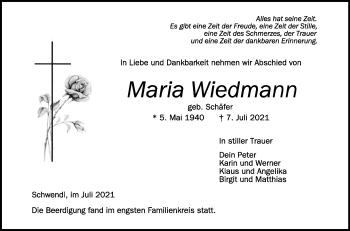 Anzeige von Maria Wiedmann von Schwäbische Zeitung
