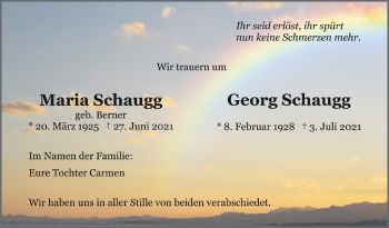 Anzeige von Maria und Georg Schaugg von Schwäbische Zeitung