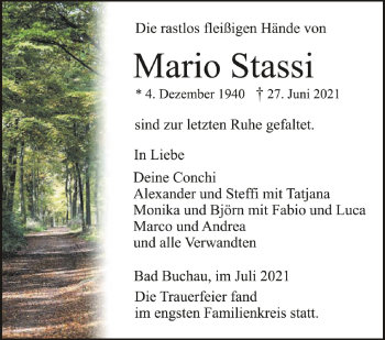 Anzeige von Mario Stassi von Schwäbische Zeitung