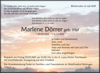 Anzeige von Marlene Dörrer von Schwäbische Zeitung