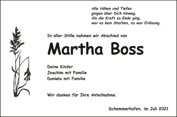 Anzeige von Martha Boss von Schwäbische Zeitung