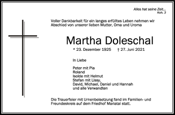 Anzeige von Martha Doleschal von Schwäbische Zeitung