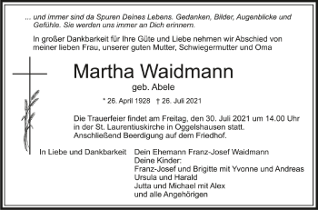 Anzeige von Martha Waidmann von Schwäbische Zeitung