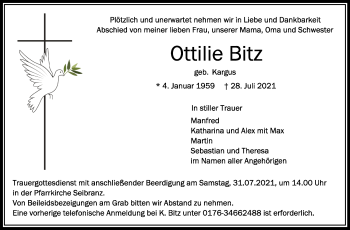 Anzeige von Ottilie Bitz von Schwäbische Zeitung