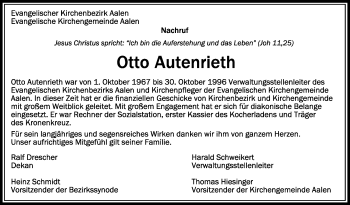 Anzeige von Otto Autenrieth von Schwäbische Zeitung