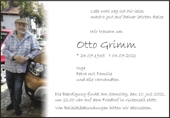 Anzeige von Otto Grimm von Schwäbische Zeitung