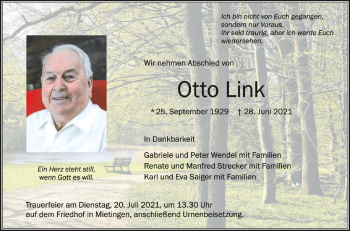 Anzeige von Otto Link von Schwäbische Zeitung
