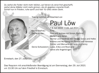 Anzeige von Paul Löw von Schwäbische Zeitung