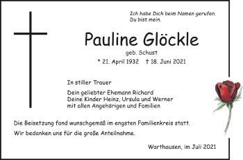 Anzeige von Pauline Glöckle von Schwäbische Zeitung