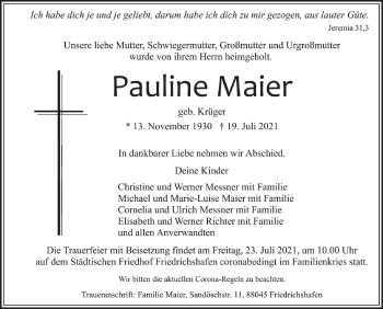 Anzeige von Pauline Maier von Schwäbische Zeitung