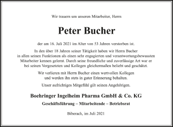 Anzeige von Peter Bucher von Schwäbische Zeitung
