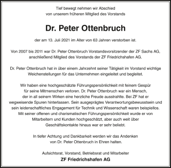 Anzeige von Peter Ottenbruch von Schwäbische Zeitung