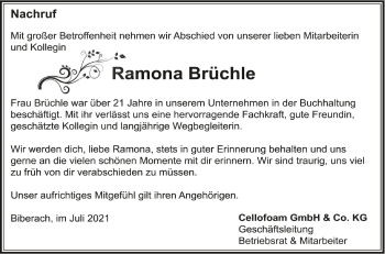 Anzeige von Ramona Brüchle von Schwäbische Zeitung