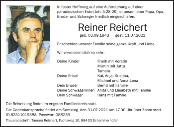 Anzeige von Reiner Reichert von Schwäbische Zeitung