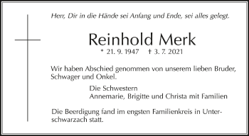 Anzeige von Reinhold Merk von Schwäbische Zeitung