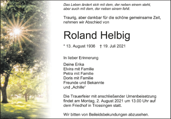 Anzeige von Roland Helbig von Schwäbische Zeitung