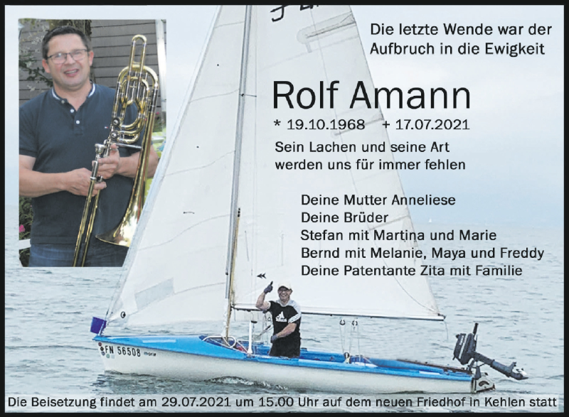  Traueranzeige für Rolf Amann vom 22.07.2021 aus Schwäbische Zeitung