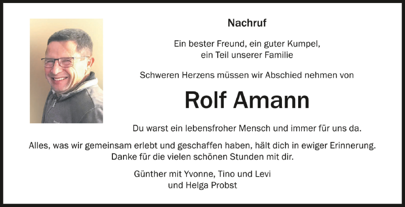  Traueranzeige für Rolf Amann vom 27.07.2021 aus Schwäbische Zeitung