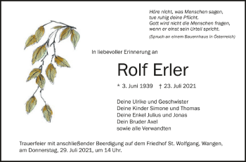 Anzeige von Rolf Erler von Schwäbische Zeitung
