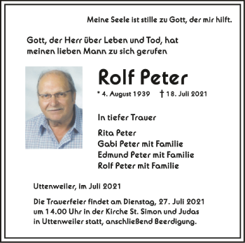 Anzeige von Rolf Peter von Schwäbische Zeitung