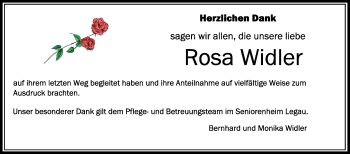 Anzeige von Rosa Widler von Schwäbische Zeitung