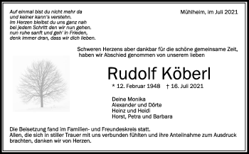 Anzeige von Rudolf Köberl von Schwäbische Zeitung