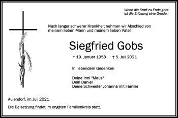 Anzeige von Siegfried Gobs von Schwäbische Zeitung
