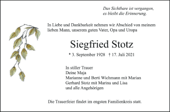 Anzeige von Siegfried Stotz von Schwäbische Zeitung