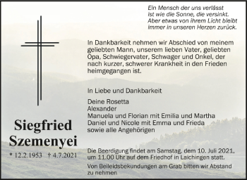 Anzeige von Siegfried Szemenyei von Schwäbische Zeitung