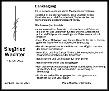 Anzeige von Siegfried Wachter von Schwäbische Zeitung