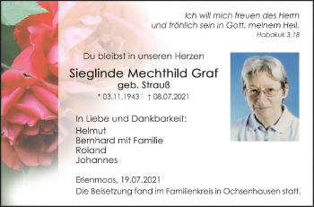 Anzeige von Sieglinde Mechthild Graf von Schwäbische Zeitung