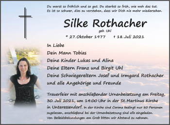 Anzeige von Silke Rothacher von Schwäbische Zeitung