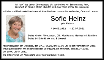 Anzeige von Sofie Heinz von Schwäbische Zeitung