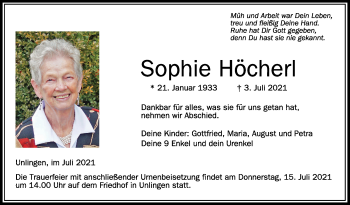 Anzeige von Sophie Höcherl von Schwäbische Zeitung