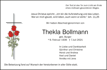 Anzeige von Thekla Bollmann von Schwäbische Zeitung