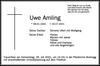 Anzeige von Uwe Amling von Schwäbische Zeitung