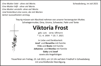 Anzeige von Viktoria Frost von Schwäbische Zeitung