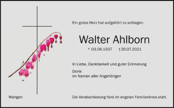 Anzeige von Walter Ahlborn von Schwäbische Zeitung