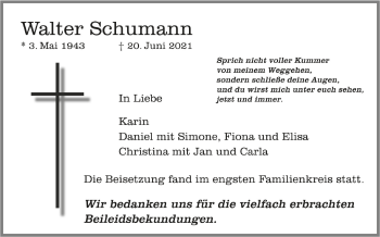 Anzeige von Walter Schumann von Schwäbische Zeitung