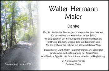 Anzeige von Walter Hermann Maier von Schwäbische Zeitung