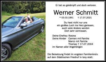 Anzeige von Werner Schmitt von Schwäbische Zeitung