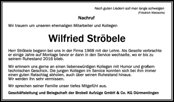 Anzeige von Wilfried Ströbele von Schwäbische Zeitung