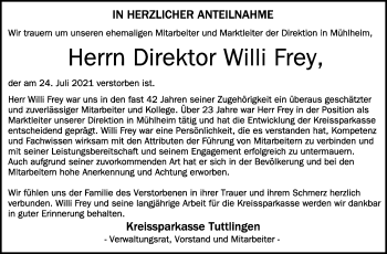 Anzeige von Willi Frey von Schwäbische Zeitung